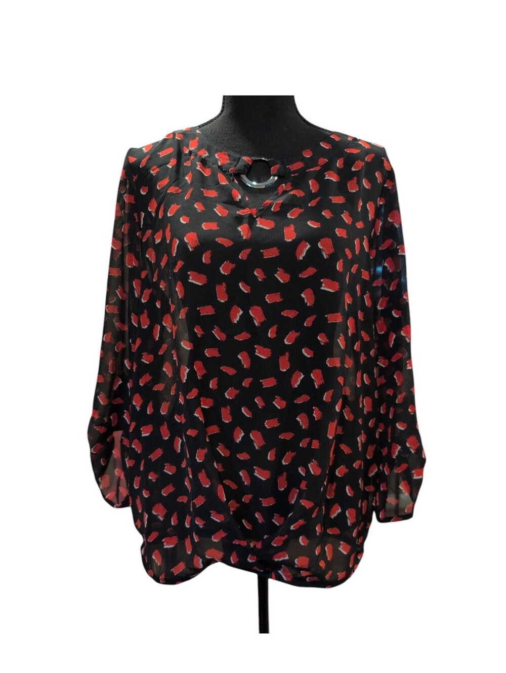ALYX Black Sheer Blouse Red Lips Print - Size L